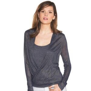 White House Black Market S Navy Blue Metallic Knit‎ Surplice Wrap Top Blouse NWT